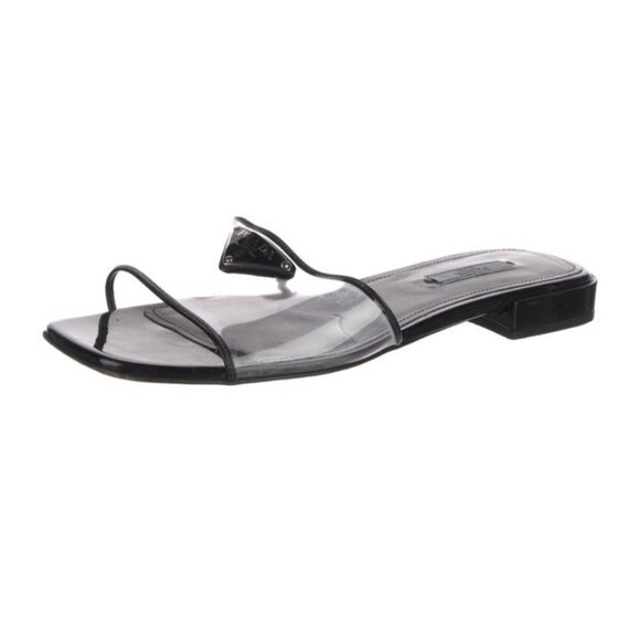 Prada Authentic Black Clear PVC Flat Sandals Slides 9 - Picture 2 of 9